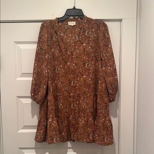 Floral Brown Shirt with Ruffle Hem